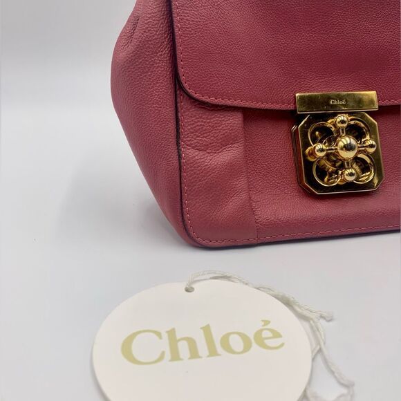 Auth Luxe Chloe Fuchsia Leather Elsie Shoulder Bag Hardware Turn Lock Excellent - Picture 10 of 16